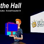 한 남자가 큐브 모양의 물체를 들고 있는 모습, 좌측 상단에는 Fall on the Hall이라는 문구가 있다