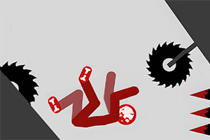 회색 배경에 빨간색 사람 모양의 도형이 톱니바퀴와 가시에 둘러싸여 있는 모습