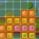 농장 배경에 다양한 채소 아이콘이 있는 블록 퍼즐 형태의 이미지