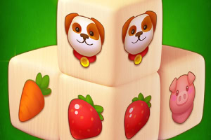 강아지, 돼지, 당근, 딸기 그림이 그려진 주사위 블록