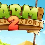 밝은 하늘 배경에 Farm Puzzle Story 2라고 적힌 나무 간판이 있는 모습