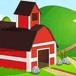 언덕 위에 위치한 빨간 헛간과 푸른 배경의 초원