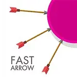 분홍색 원형 표적에 빨간 화살촉을 가진 화살들이 꽂혀 있고, FAST ARROW라는 텍스트가 있음