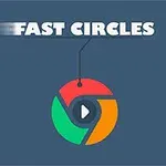어두운 배경에 있는 빨강, 초록, 주황색 원형 로고와 중앙의 재생 버튼, 그리고 위에 FAST CIRCLES라는 텍스트