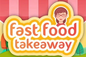 fast food takeaway라는 글자가 적힌 노란색과 빨간색의 로고, 안경을 쓴 여성 캐릭터가 삽입되어 있음