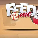 캐릭터가 사탕을 물고 있는 모습과 FEED me 텍스트가 있는 이미지