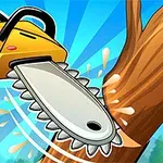 노란 전기톱이 나무를 자르는 장면