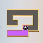 회색과 보라색의 미로 모양 경로와 검은색 공