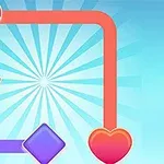 하트와 보라색 다이아몬드가 연결된 경로가 있는 파란색 배경 이미지