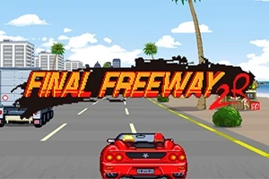 빨간색 스포츠카가 도시 고속도로를 달리는 장면과 게임 제목이 큰 글씨로 표시된 이미지