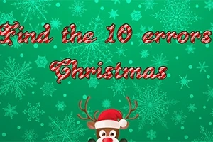 초록색 눈송이 배경 위에 Find the 10 errors Christmas라는 빨간색 글자와 루돌프 사슴 그림이 있습니다