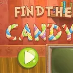 FIND THE CANDY라는 알록달록한 글자가 있는 방 배경에 녹색 재생 버튼과 텔레비전이 보이는 장면