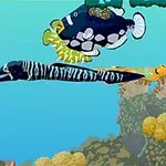 다양한 색상의 열대어들이 해저를 배경으로 헤엄치고 있는 그림