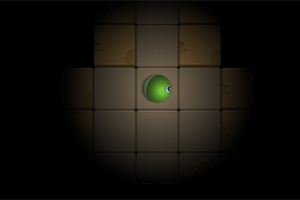 녹색 눈알이 어두운 격자 모양의 배경 중앙에 위치해 있습니다