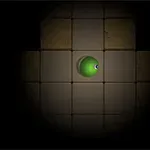 녹색 눈알이 어두운 격자 모양의 배경 중앙에 위치해 있습니다