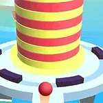 빨간색과 노란색으로 줄무늬가 있는 탑과 파란색 플랫폼 위에 놓인 빨간 공