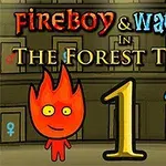 불의 소년과 물의 소녀 캐릭터가 노란색 배경 위에 서 있는 이미지