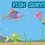 물속에서 다양한 색상의 물고기들과 FISH SURVIVAL이라는 글자가 있는 장면