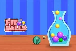파란 배경 위에 여러 색상의 공들이 화병에 담겨 있고, 왼쪽에 FIT BALLS라는 글자가 있습니다
