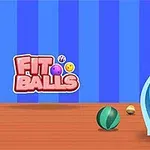 파란 배경 위에 여러 색상의 공들이 화병에 담겨 있고, 왼쪽에 FIT BALLS라는 글자가 있습니다