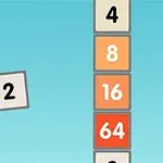 하늘색 배경에 숫자 2가 적힌 날개 달린 타일이 숫자 4, 8, 16, 64가 순서대로 있는 컬러 타일 더미 옆에 배치되어 있다