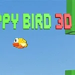 파란 하늘 배경에 픽셀 아트 스타일의 노란 새와 초록색 파이프, FLAPPY BIRD 3D라는 텍스트가 표시되어 있습니다