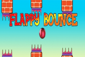 벽돌 블록과 장애물 사이를 날아가는 구슬과 FLAPPY BOUNCE라는 텍스트가 있는 이미지