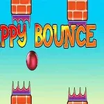 벽돌 블록과 장애물 사이를 날아가는 구슬과 FLAPPY BOUNCE라는 텍스트가 있는 이미지