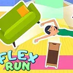 여자가 몸을 비틀어 가구 사이를 지나가는 장면