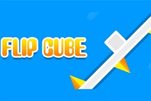 파란 배경에 흰색 큐브가 기울어진 선 위에 있고 노란색 스파이크들이 있다