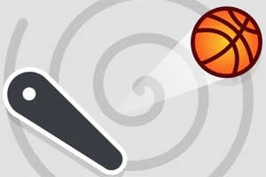 회색 나선형 배경 위에 검은색 플리퍼와 빛나는 주황색 농구공이 있는 이미지