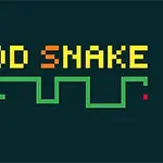 검은 배경에 FOOD SNAKE라는 노란색과 주황색 픽셀 글자 위에 녹색 뱀 모양이 그려져 있습니다