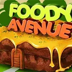 녹아내리는 치즈가 덮인 갈색 건물 위에 FOODY AVENUE라는 문구가 쓰여진 이미지