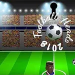 축구 경기장 배경에 두 명의 캐릭터와 공이 있는 장면