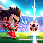 두 명의 만화 스타일 선수들이 축구공을 사이에 두고 서로 대결하는 장면