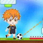 주황색 머리의 캐릭터가 공을 차려고 하는 모습과 맞은편에 다른 캐릭터가 TNT와 함께 서 있는 장면