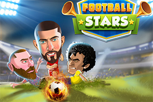 두 선수의 카투니시한 모습이 축구 경기장에서 불타는 공을 두고 경쟁하고 있는 장면