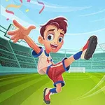 축구 경기장에서 소년이 공을 차고 있는 장면