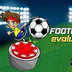 축구공을 차는 캐릭터와 골프 구멍 옆 깃발, 그리고 FOOTGOLF evolution 텍스트