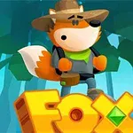 숲 속에서 모자와 배낭을 착용한 여우 캐릭터가 서 있는 모습과 큰 글자로 FOX가 나타나 있다