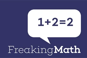 파란색 배경에 말풍선 안에 1+2=2라는 수식이 쓰여 있고, 아래에 Freaking Math라고 적혀 있다