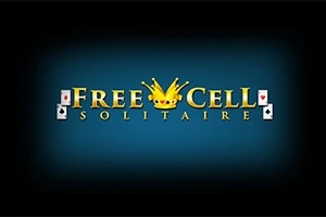 파란 배경 위에 FREE CELL SOLITAIRE라는 글자와 왕관이 있는 카드 이미지