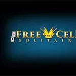 파란 배경 위에 FREE CELL SOLITAIRE라는 글자와 왕관이 있는 카드 이미지