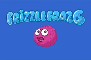 파란 배경에 웃고 있는 분홍색 털북숭이 캐릭터와 파란색 글자로 적힌 FRIZZLE FRAZ 6