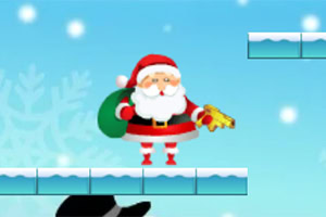 산타클로스가 녹색 가방을 메고 황금 권총을 들고 있는 겨울 테마의 삽화