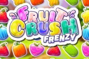알록달록한 과일과 함께 FRUIT CRUSH FRENZY라는 텍스트가 중앙에 배치된 이미지
