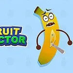 바나나 캐릭터가 칼로 잘리고 있는 모습과 FRUIT DOCTOR라는 글자가 있는 이미지