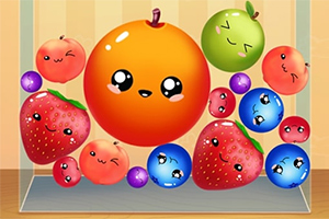 다양한 색상의 귀여운 얼굴이 그려진 과일들이 모여있는 이미지