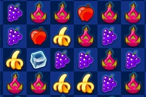 다양한 과일 아이콘이 가로와 세로로 배열된 파란색 배경의 이미지