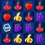 다양한 과일 아이콘이 가로와 세로로 배열된 파란색 배경의 이미지